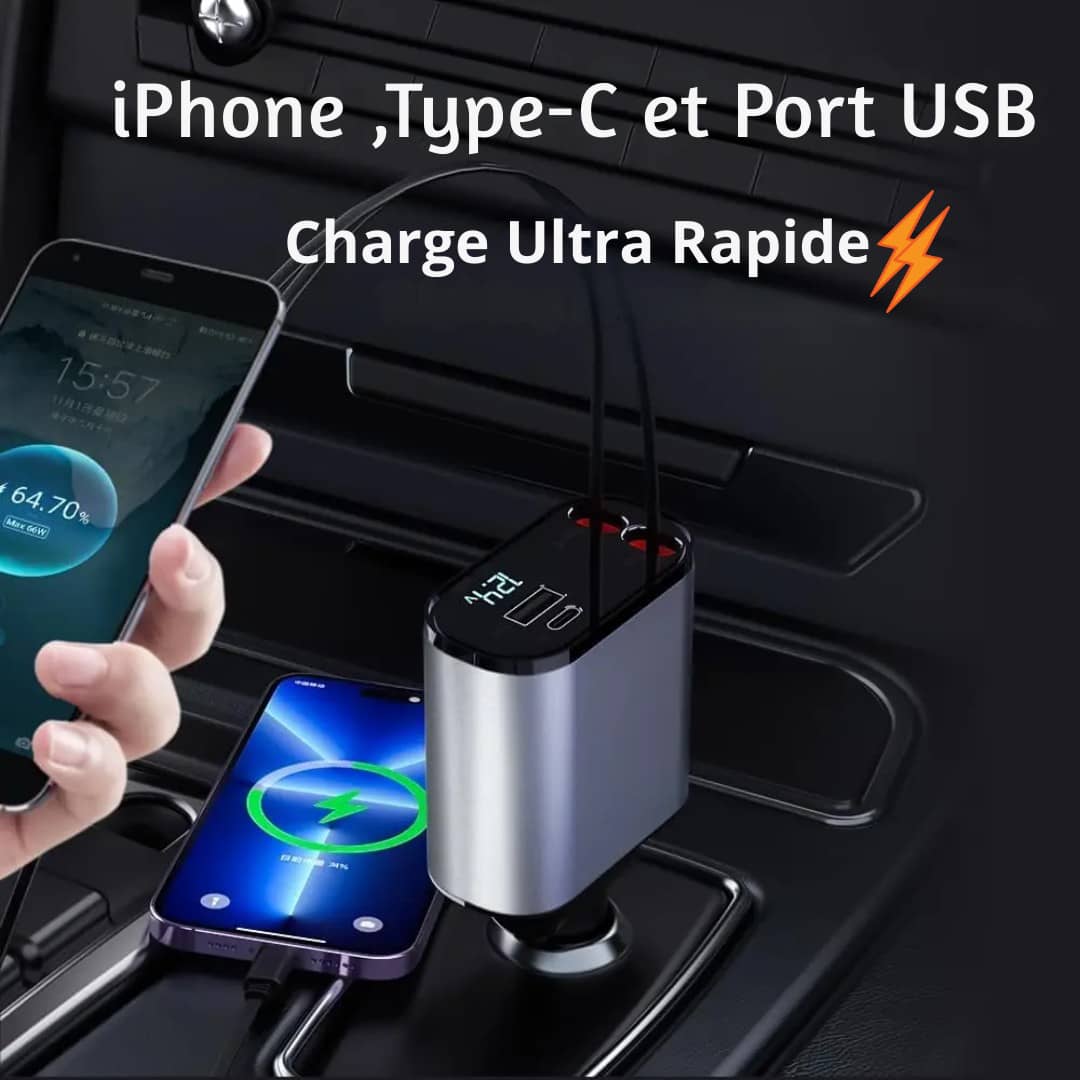 Fini le chaos de câbles dans ta voiture 🚗⚡ Un seul chargeur. Tous tes appareils. Zéro câble qui traîne