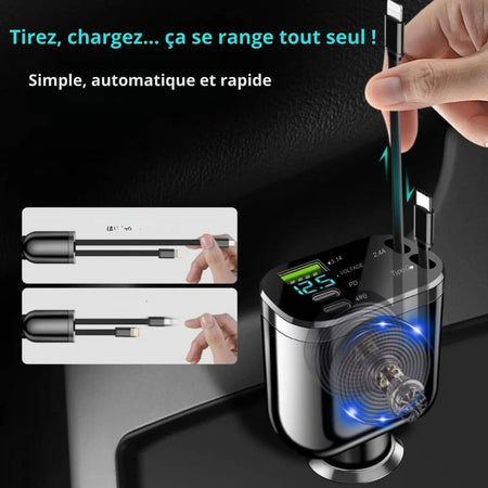 Fini le chaos de câbles dans ta voiture 🚗⚡ Un seul chargeur. Tous tes appareils. Zéro câble qui traîne