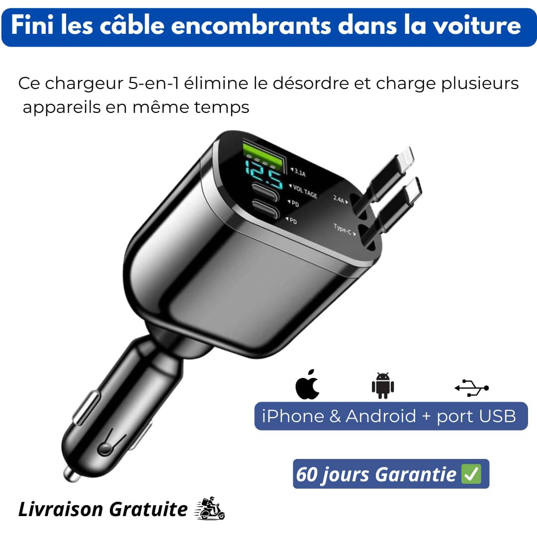 Fini le chaos de câbles dans ta voiture 🚗⚡ Un seul chargeur. Tous tes appareils. Zéro câble qui traîne